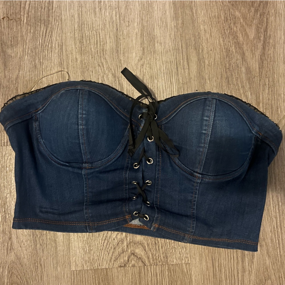 Denim Blue Lace-Up Bustier Top